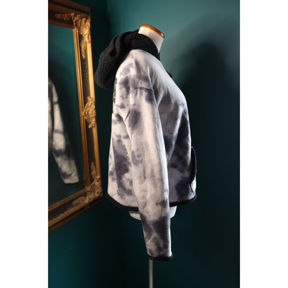 Victoria’s Secrets PINK Bling Sherpa Reversible Jacket Black White Tie Dye Sz S - Picture 8 of 12